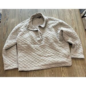Eddie Bauer Womens Quilted Pullover Sweater Snap Front Long Sleeve Gray Size XXL